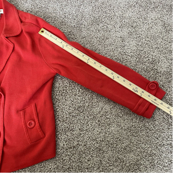 Vintage TALBOTS Womens Jacket Medium Red 100% Cotton Double Breasted Blazer Knit - Picture 5 of 7
